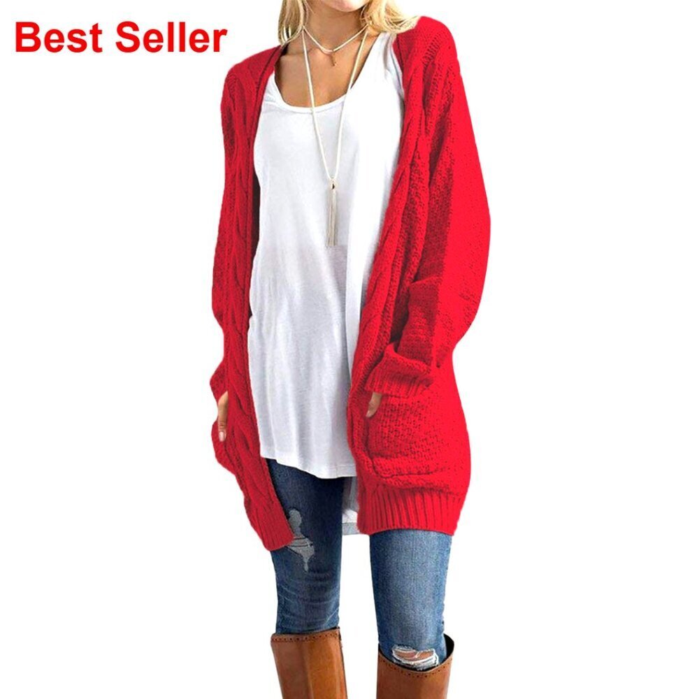 Open Front Long Sleeve Chunky Knit Cardigan Sweater Boyfriend Fit